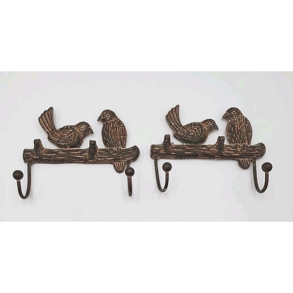 Set of 2 Cast Iron Wall‎ Hangings Metal Hook Rack Hanger Birds 7" Vintage Heavy